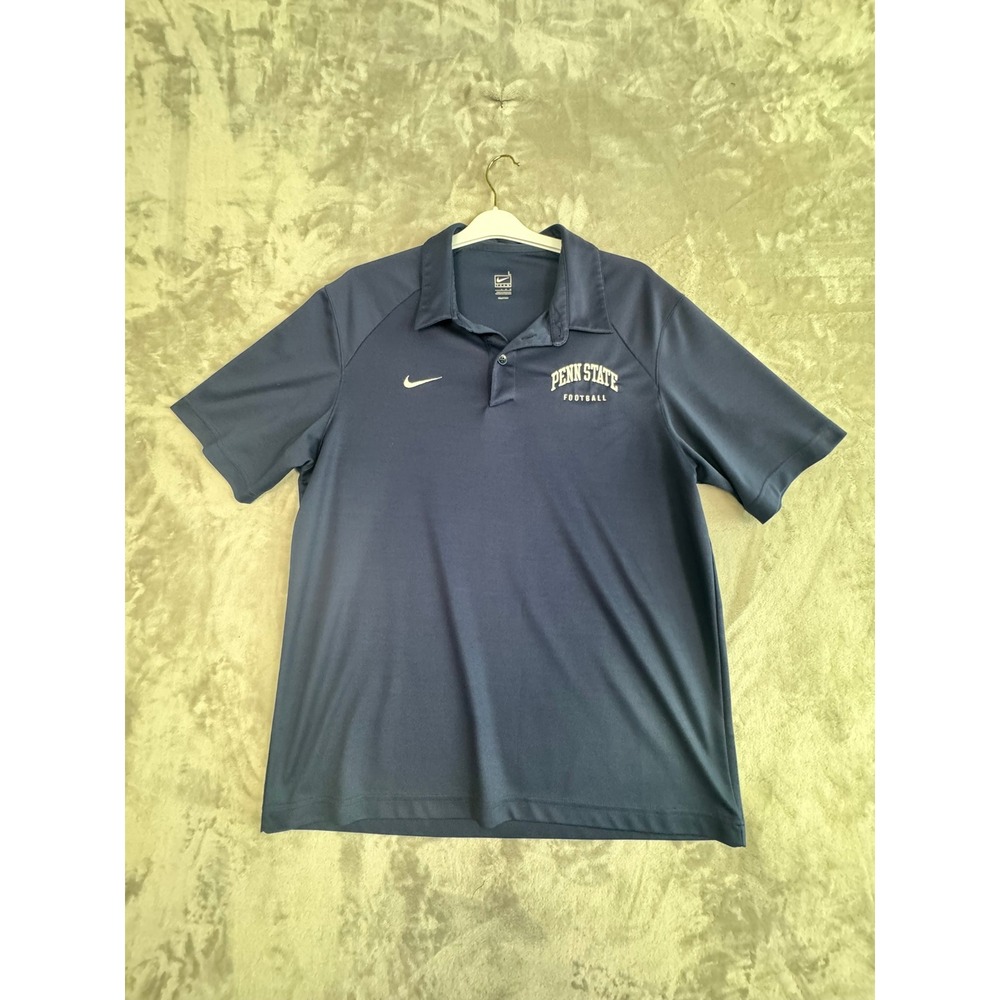 Nike Penn State Football Team Polo Shirt Men's Large‎ Blue Dri-FIT Athletic